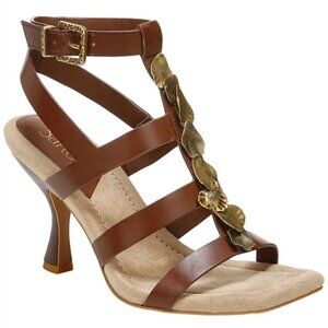 FRANCO SARTO /  L-Rine / Dress Sandals / Amber / Brown / Leather / Gold Accent